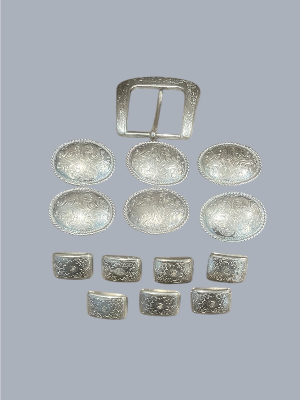 VTG Silver Western Scroll Belt Buckle Concho Lot (14 pcs) Cowboy Cowgirl 1996